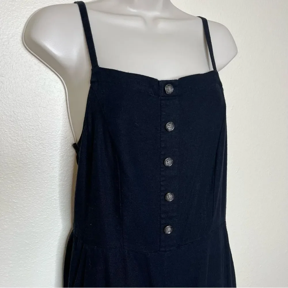Old Navy Linen Rayon Black Jack Romper Overall Cropped Smocked Back Women Small - Picture 3 of 15